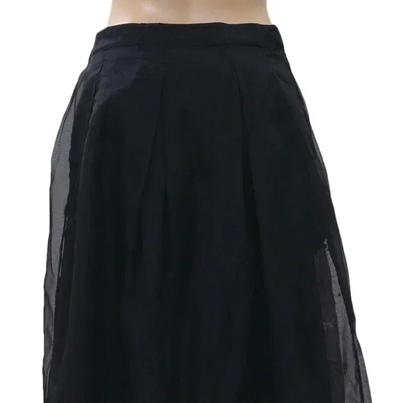 Uterque Organza Embellished Black Midi Skirt High Waisted Flared XS New 264609